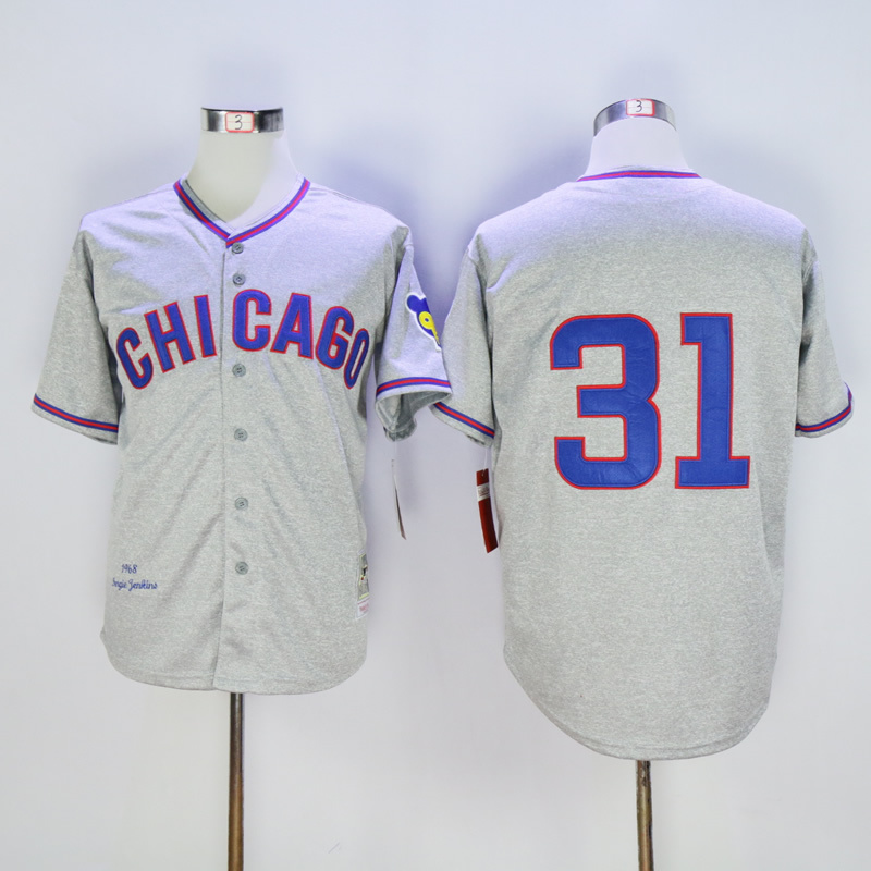 Men Chicago Cubs #31 Maddux Grey Throwback 1968 MLB Jerseys->chicago cubs->MLB Jersey